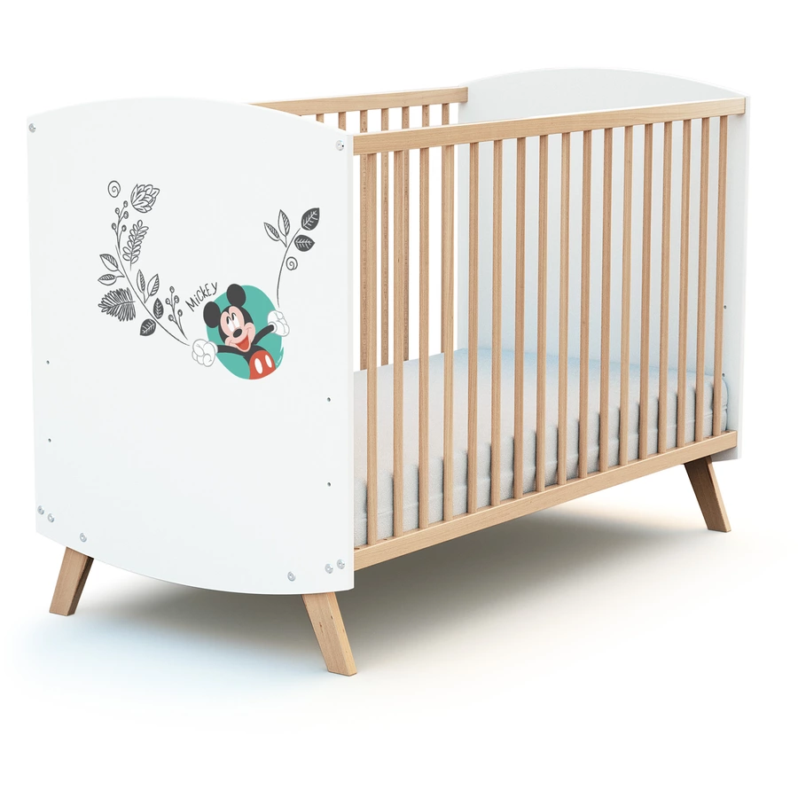 AT4 Babybett  Doodle Zoo Mickey weiß mit Buche 60 x 120 cm