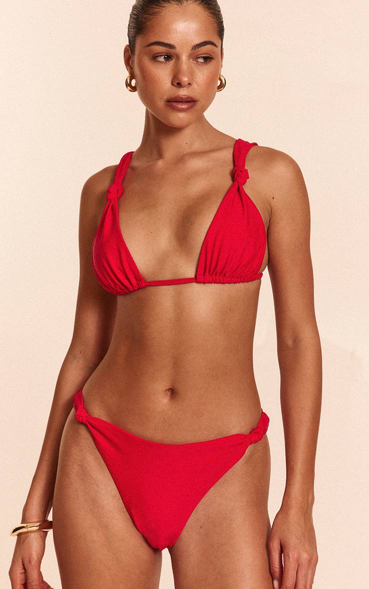 Rouge Bas De Bikini Tanga À Détail Nœud Froncé