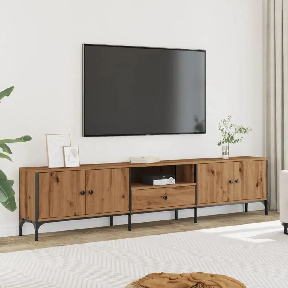vidaXL - TV-meubel met 1 lade en 4 deuren - Artisanaal eiken - 200x25x44 cm