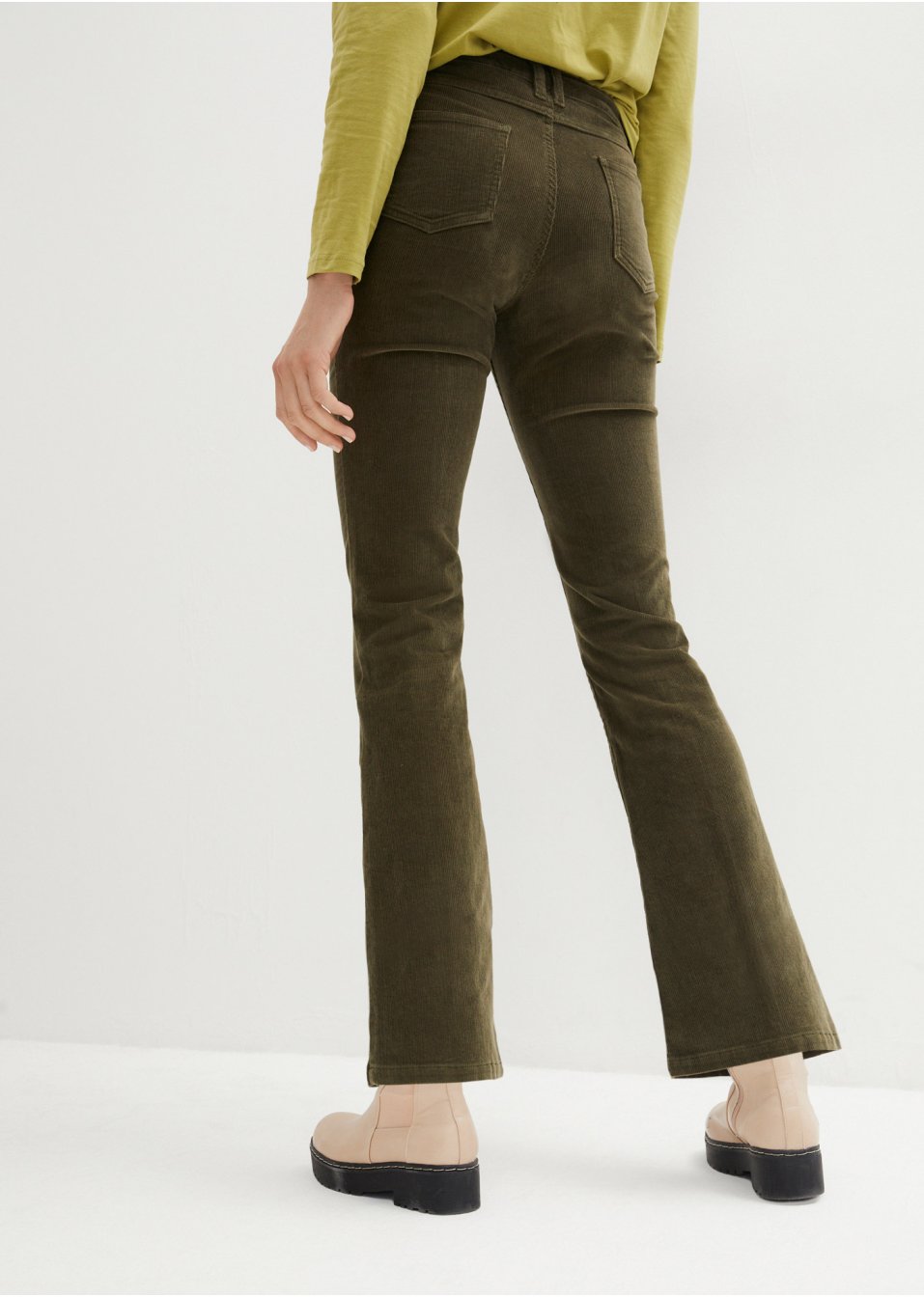Pantalon velours côtelé Bootcut avec passepoil et taille confortable