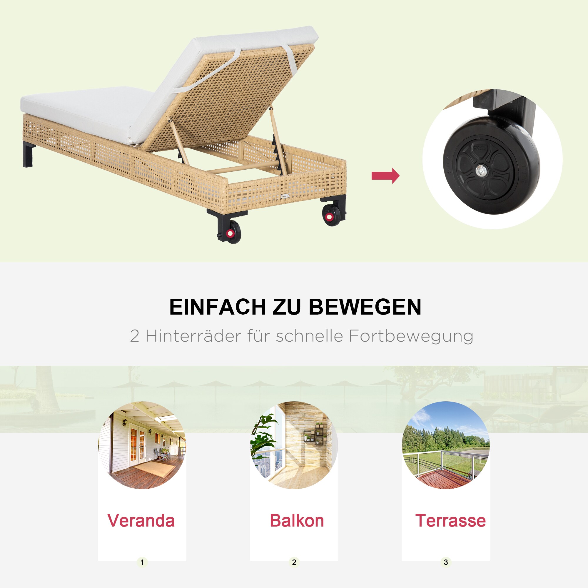 Outsunny Gartenliege mit verstellbarer Rückenlehne bunt 65L x 200B x 31H cm
