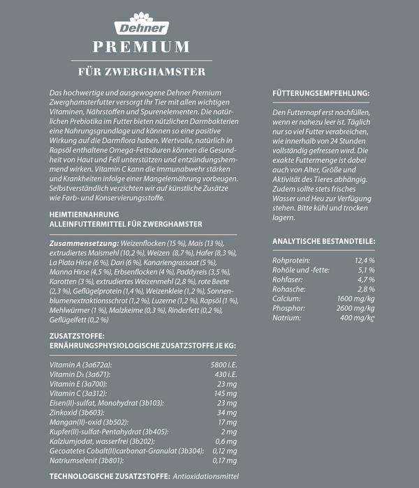 Dehner Premium Zwerghamsterfutter, 750 g