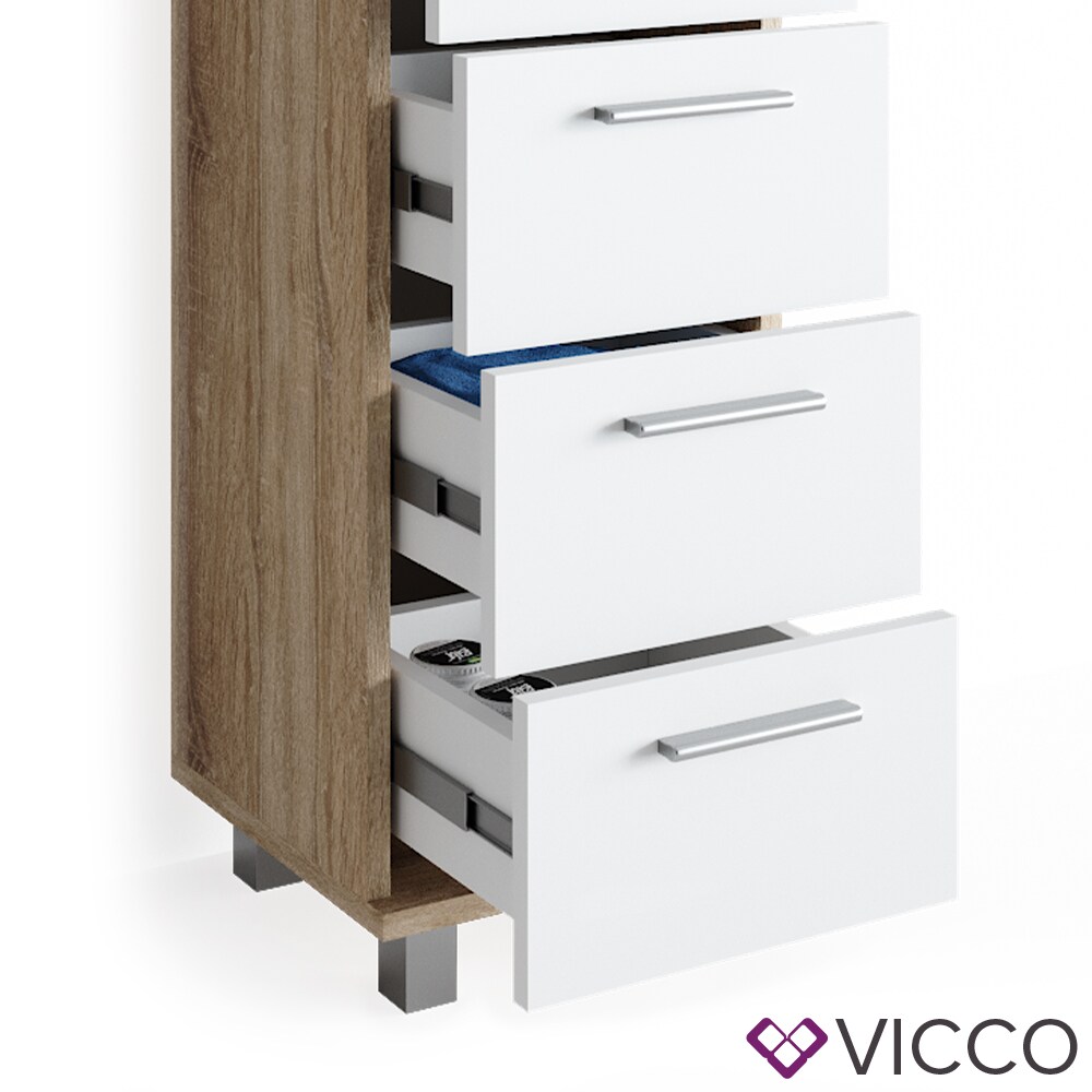 VICCO Badmöbel Set ILIAS Weiß Eiche Bad Spiegel Kommode Unterschrank Badschrank