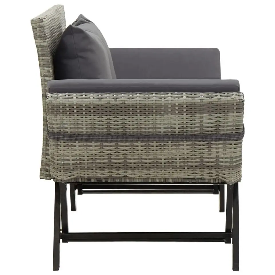vidaXL - Tuinbank 2-in-1 - Grijs - Poly rattan -176 cm - Met kussens