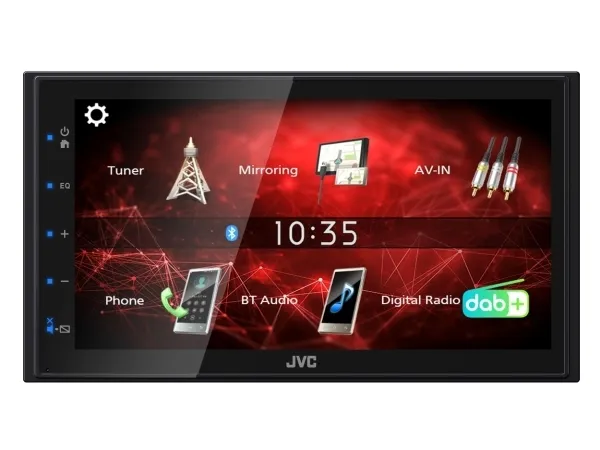 JVC KW-M27DBT, Sort, 2 DIN, 180 W, 64 W, 20 - 20000 Hz, 40 ohm (O)