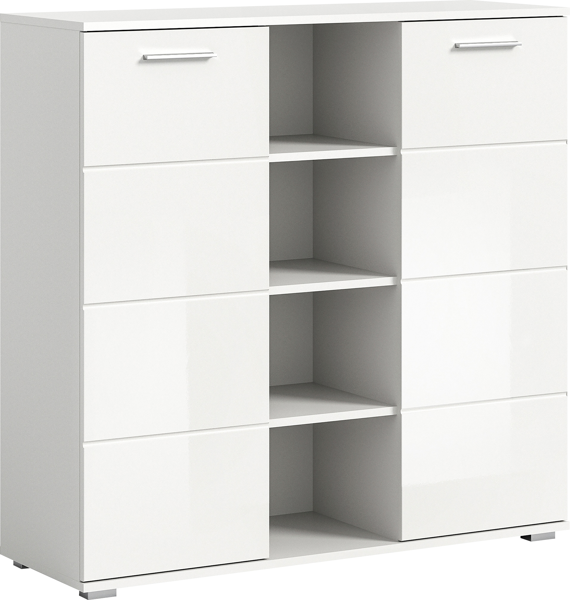INOSIGN Highboard »Valge, Höhe 108 cm, 2 Türen, 4 verstellbare Böden, 4 offene Fächer« Front-Rillenfräsung, Schuhschrank, Anrichte, Kommode, Sideboard