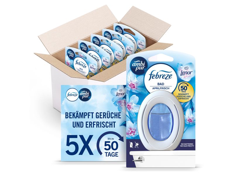 Febreze Bad Lufterfrischer Lenor April 5 Stück Praktischer Aufsteller für kontinuierliche Geruchsbekämpfung
