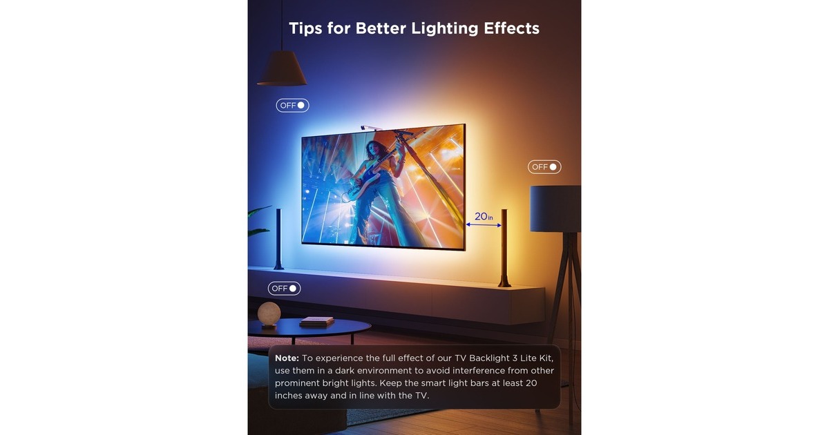 GoveeTV Backlight 3 Lite Kit with Strip Ligth and Ligth Bars verlichting  (2,4GHz wifi, Bluetooth, voor 55 - 65 inch tv's)