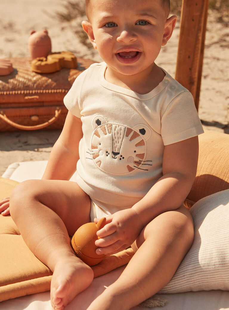 Body beige à motif tigre brodé