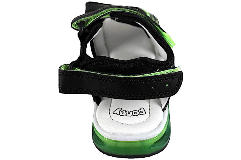 PONNY SANDAL I SORT OG GRØNT PU MED LYS