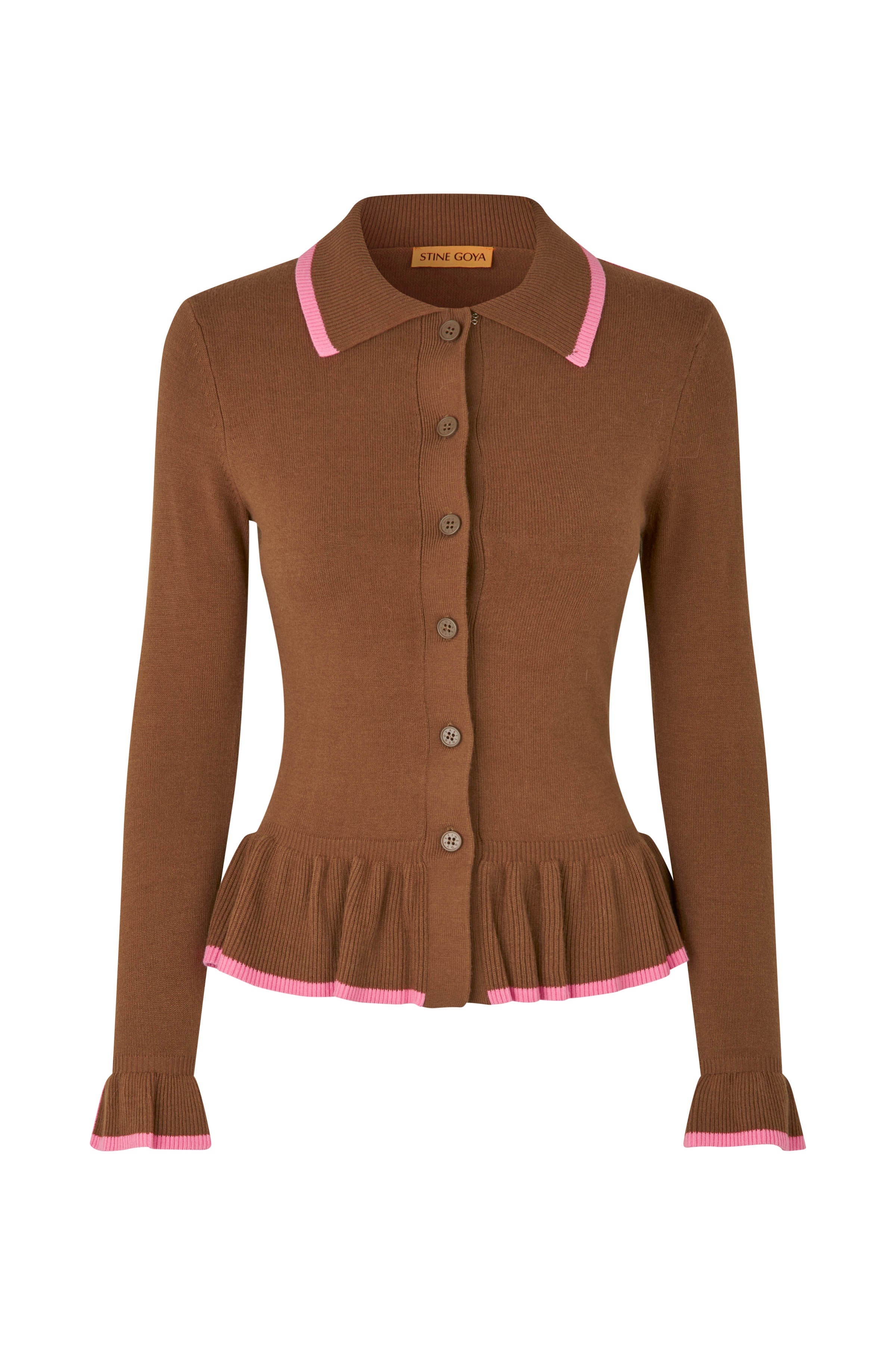 Stine Goya  Lenear Ruffle cardigan - Patridge Brown