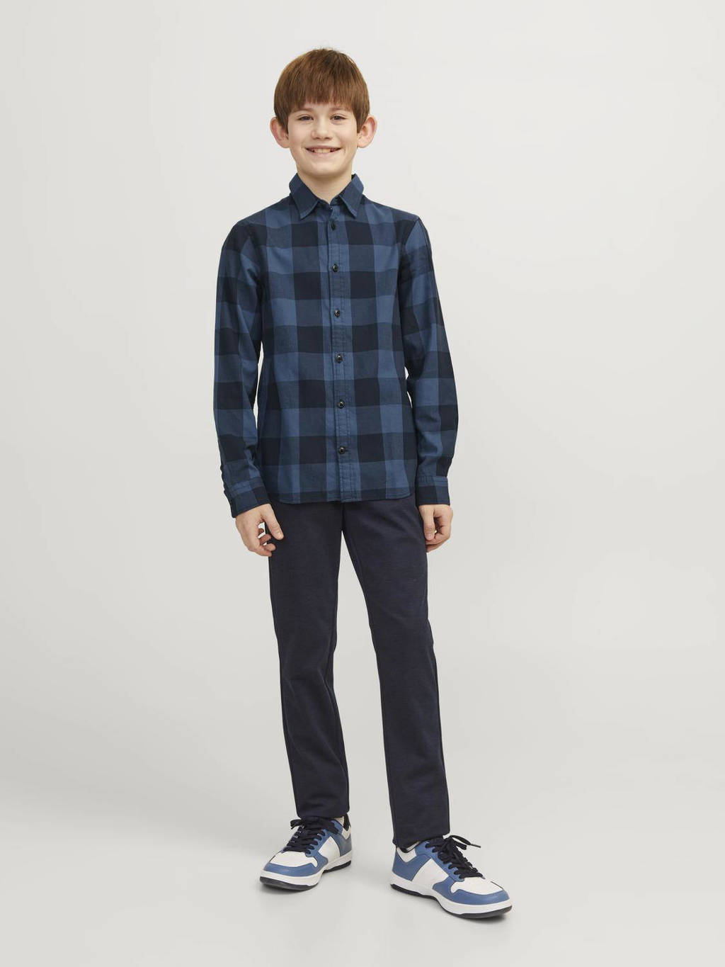 JACK & JONES geruit overhemd JJEGINGHAM donkerblauw/zwart
