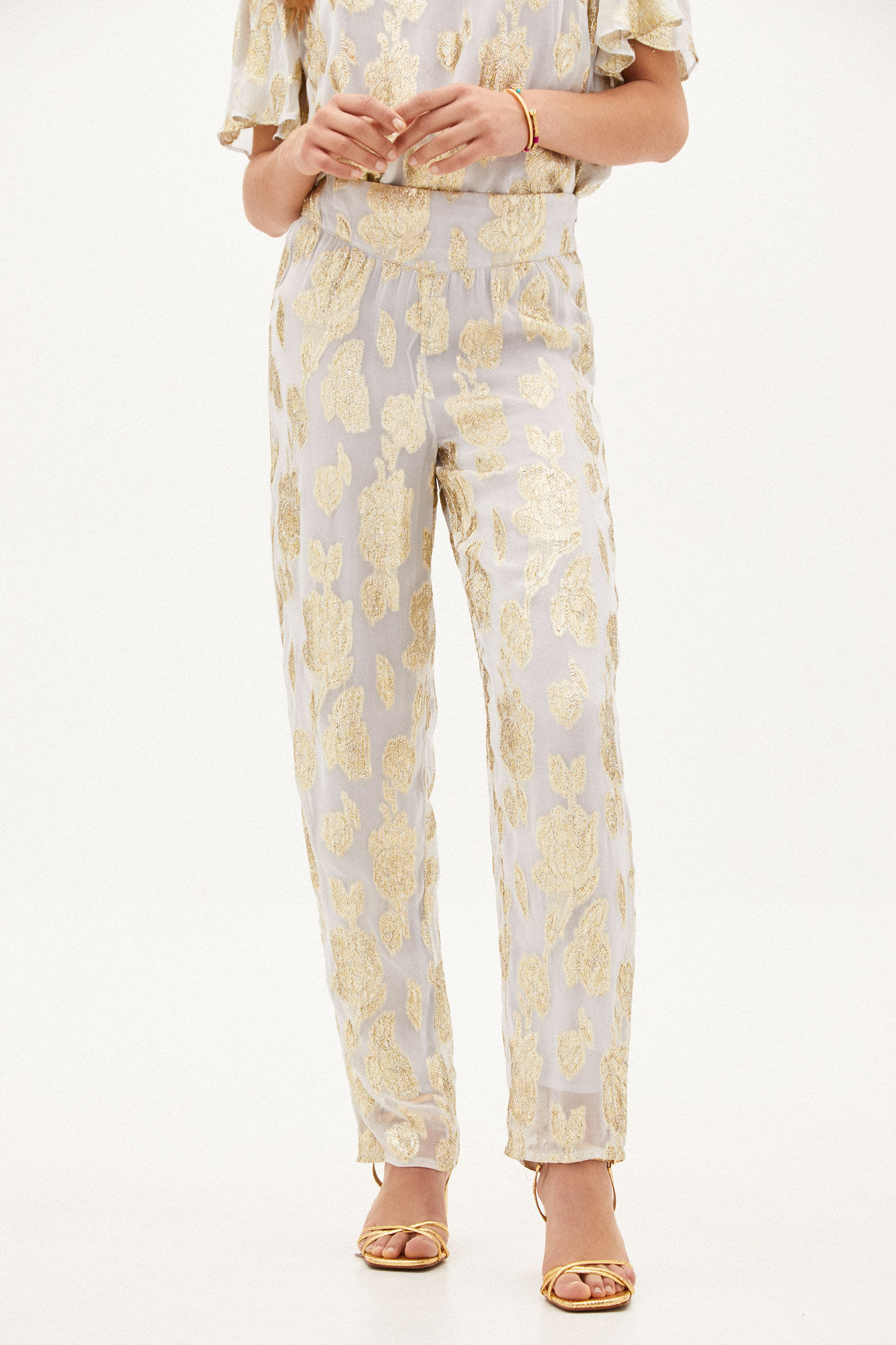 Calça Olga Flowy com Lurex - Amarela