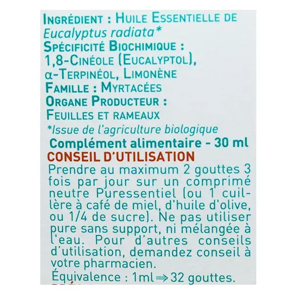 Óleo Essencial de Eucalipto Radiata Orgânico Puressentiel 30ml
