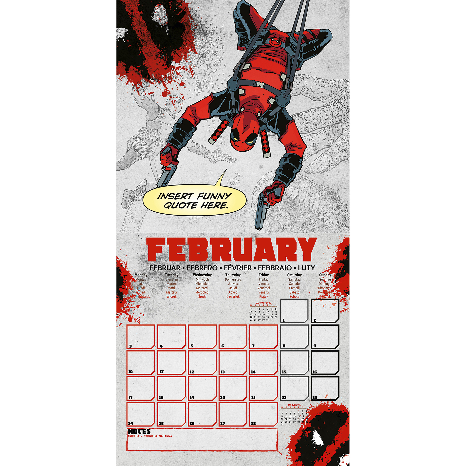 Broschürenkalender 2025 - mehrfarbig - Deadpool - 30x30 cm