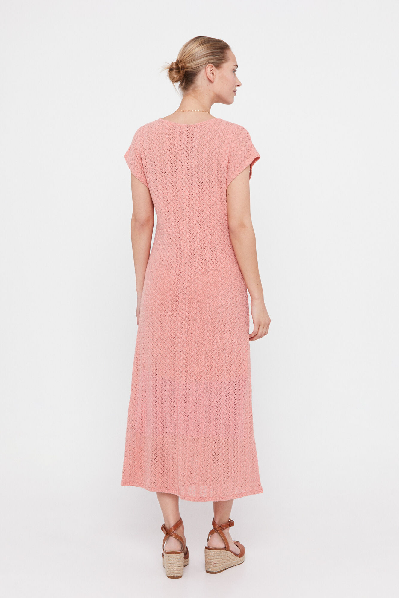 Vestido de malha plissado multicolorido - Coral