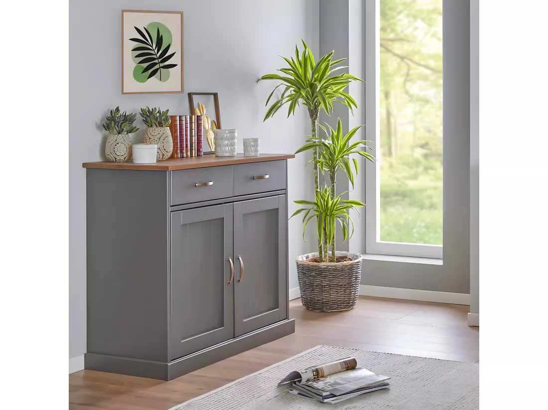 MELINA - Buffet 2 Portes 2 Tiroirs Coloris Gris