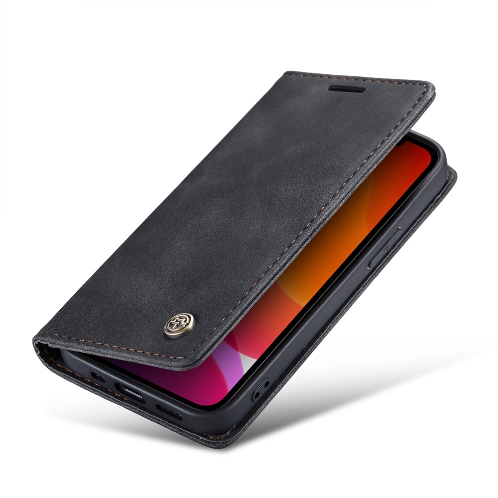 iPhone 12 / iPhone 12 Pro Leder Tasche Flip Wallet Etui mit Kartenfächern - Schwarz