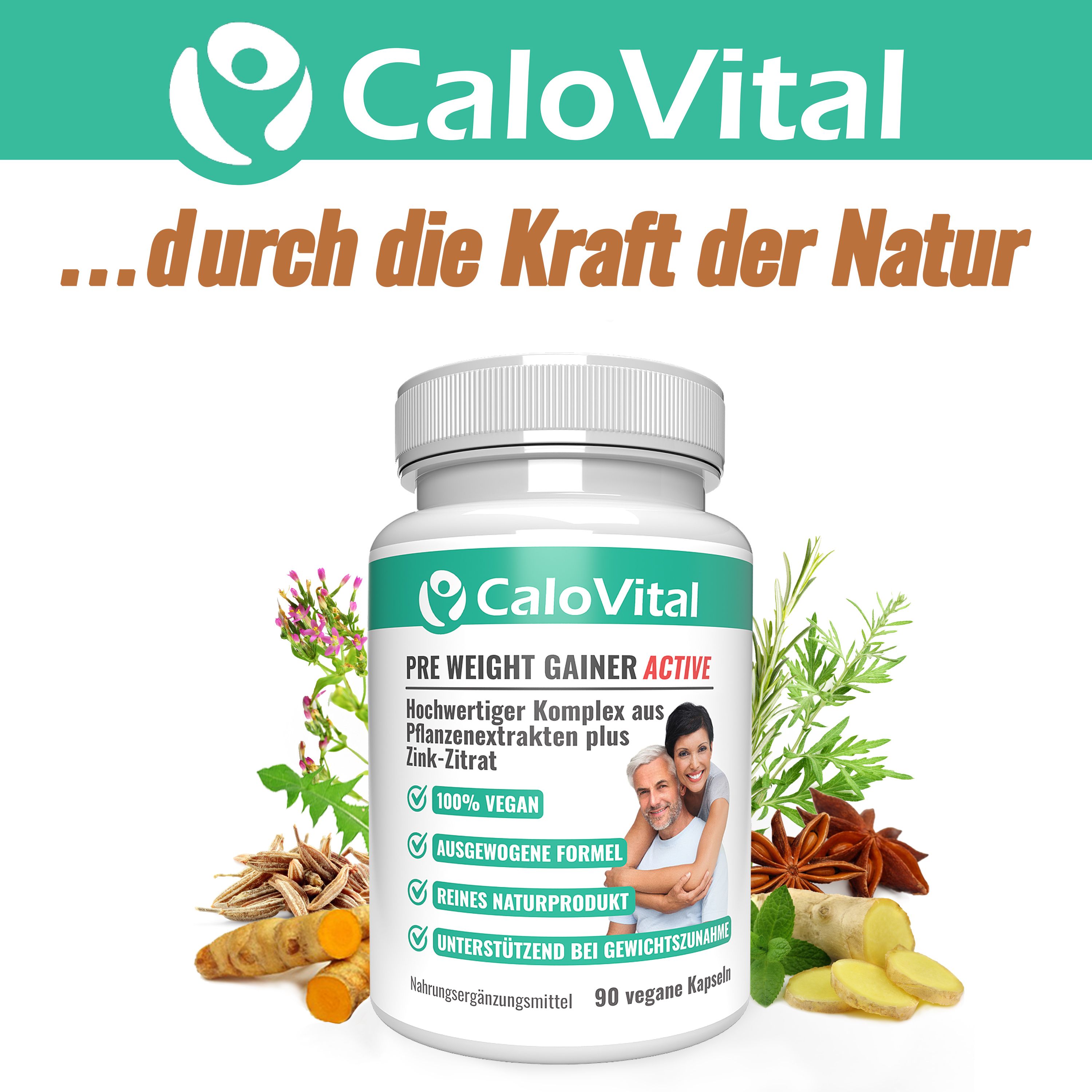 CaloVital Natürlicher Kräuter-Komplex  aus  Pflanzenextrakten + Zink-Zitrat für Gewichtszunahme
