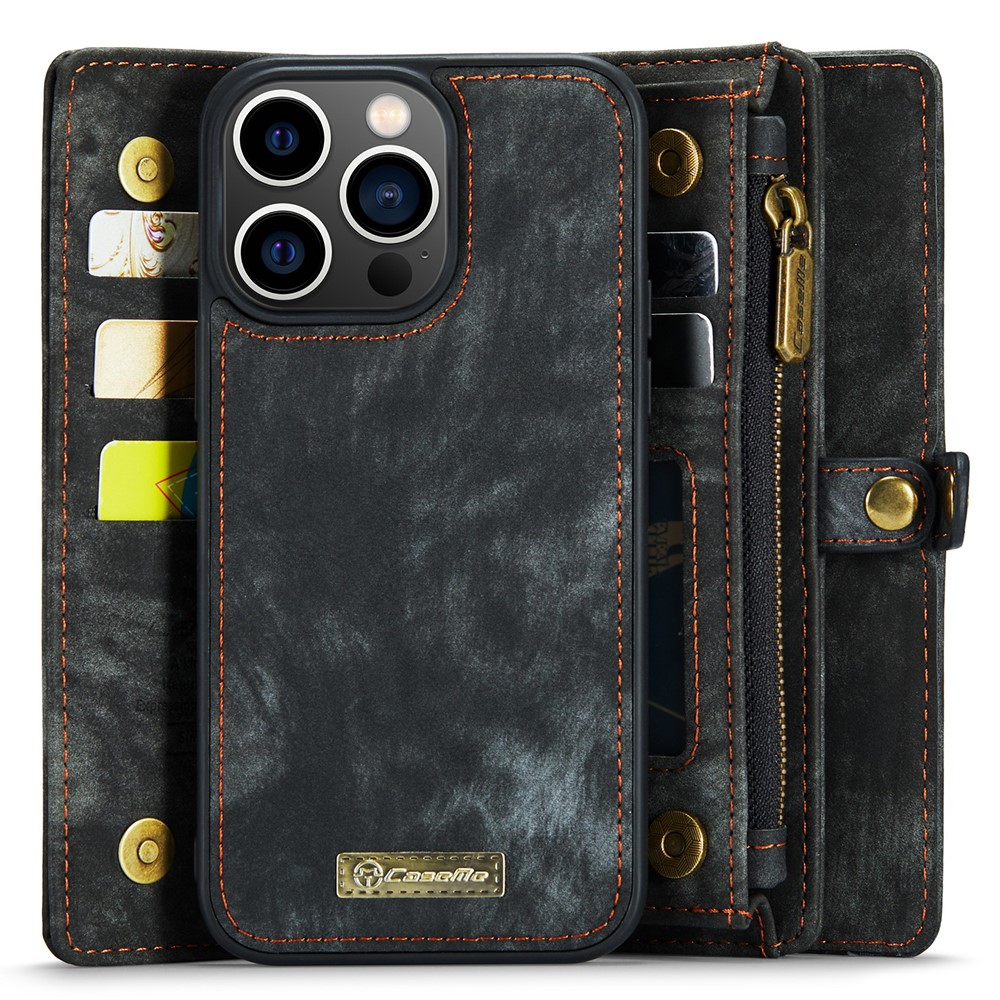 iPhone 15 Pro 2in1 Leder Tasche   Magnet Hardcase Karten Etui - Schwarz