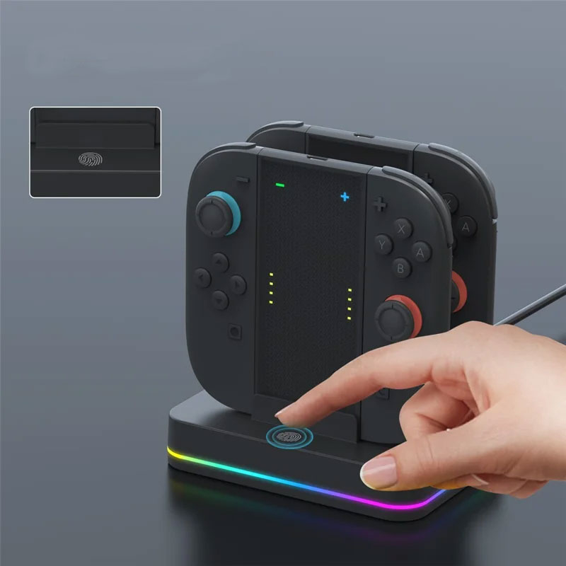 (4-fach) Ladestation Charging Dock für Nintendo Switch 2 Joy-Cons mit LED-Anzeige und USB-C Anschluss - Schwarz