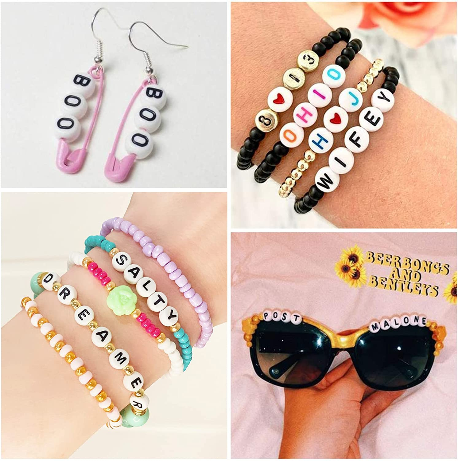 (100er Set) Buchstaben Perlen DIY Bastel Schmuck Zwischenperle für Armband / Kette - Weiss / Schwarz