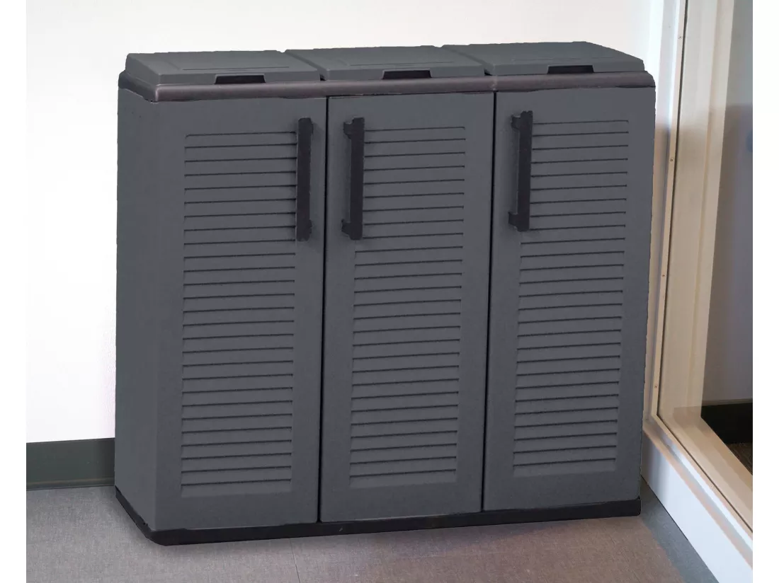 Armoire extérieure ou interne, porte mobile 3 sacs à 3 portes pour collection séparée, 100% Made in Italy, 102x37h84 cm, couleur grise