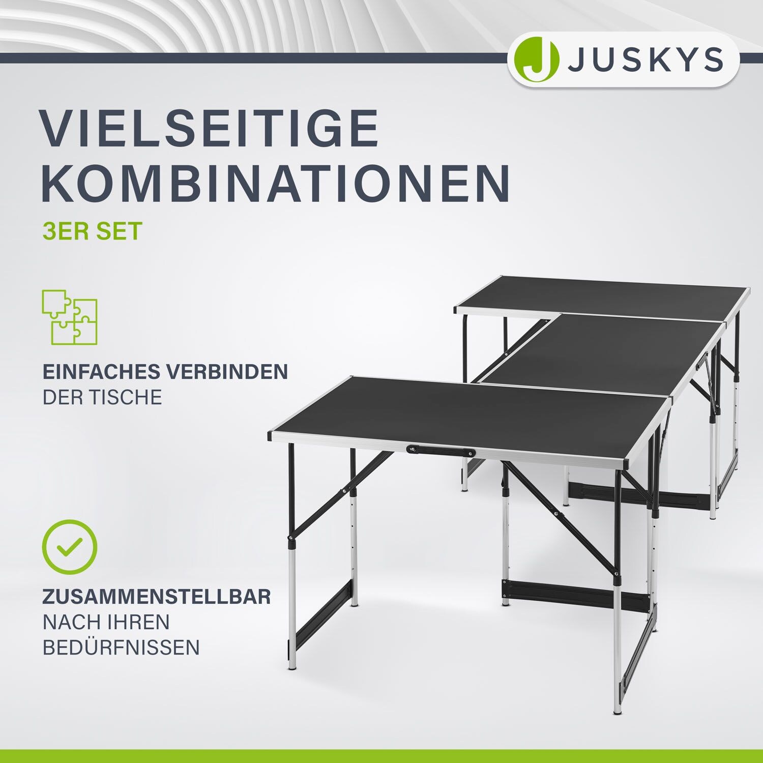 Juskys Multifunktionstisch 3 teilig klappbar - Alu Klapptisch 100x60 cm Campingtisch - Tisch Schwarz