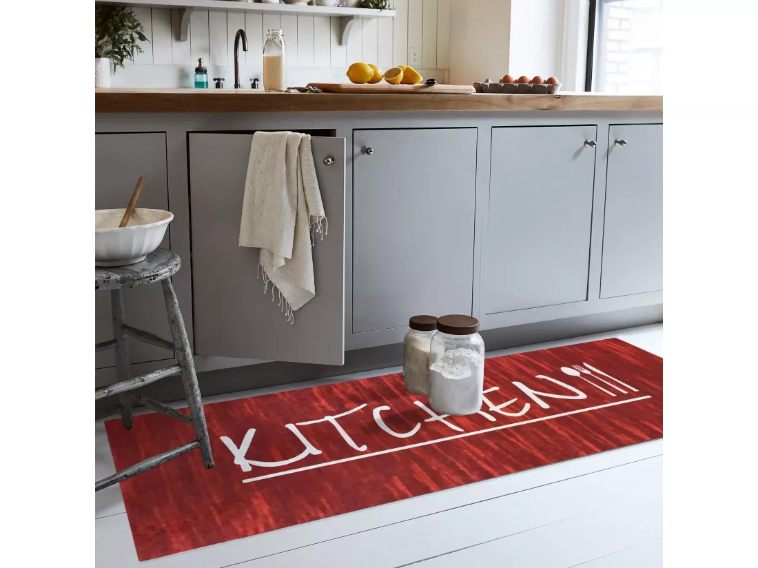 Tapis de cuisine 50x80 cm Polyester Kitchen Rouge