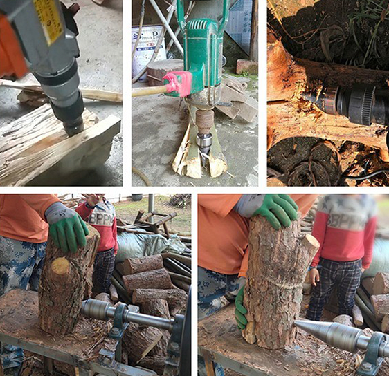 3in1 Holzspalter Bohraufsatz Edelstahl Spaltbrecher Kegeltreiber Werkzeug - Schwarz