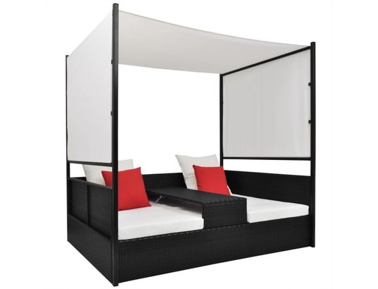 VIDAXL - Lit de jardin avec auvent noir 190x130 cm résine tressée