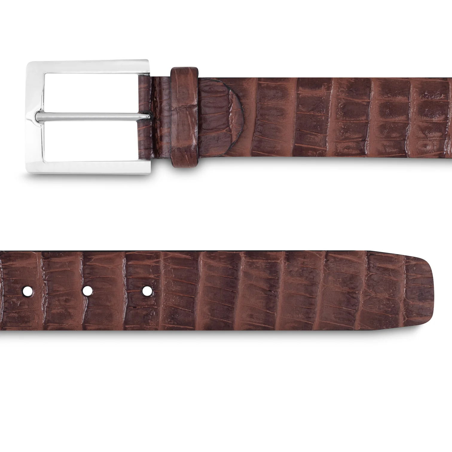 Ceinture marron cuir façon crocodile