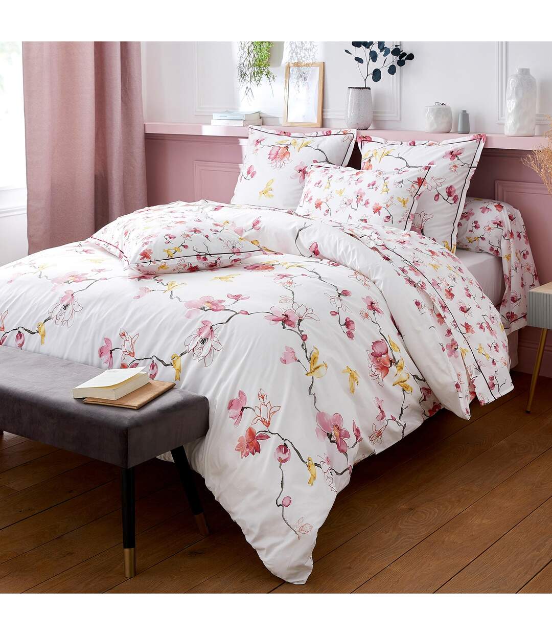 Drap plat 280x325 cm percale coton ELISA Rose