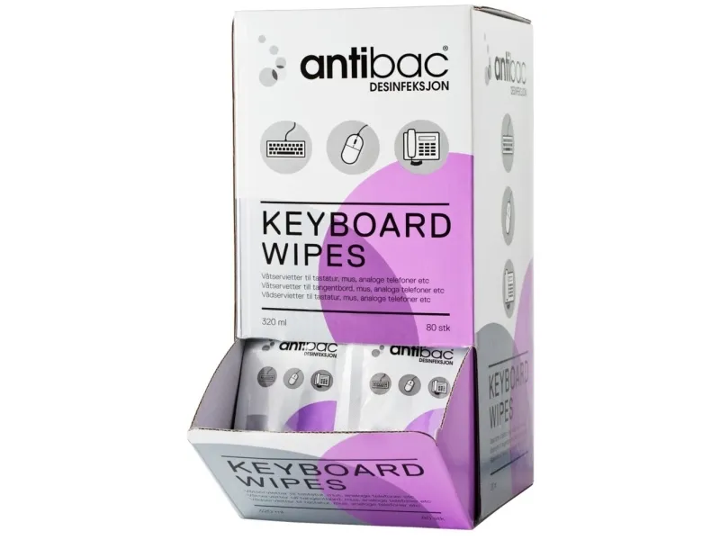 Desinfektion Serviet Antibac keyboard wipes enkeltpakket m/Ethanol t/tastaturer,80 stk/bk - (80 stk.)