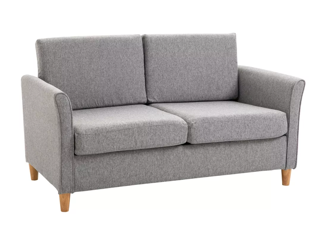Canapé 2 places design scandinave dim. 141L x 65l x 78H cm pieds bois massif tissu lin gris clair chiné