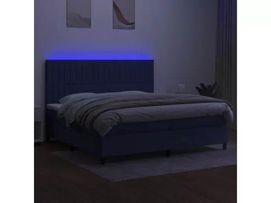 Sommier tapissier et matelas et LED Bleu 200x200 cm Tissu