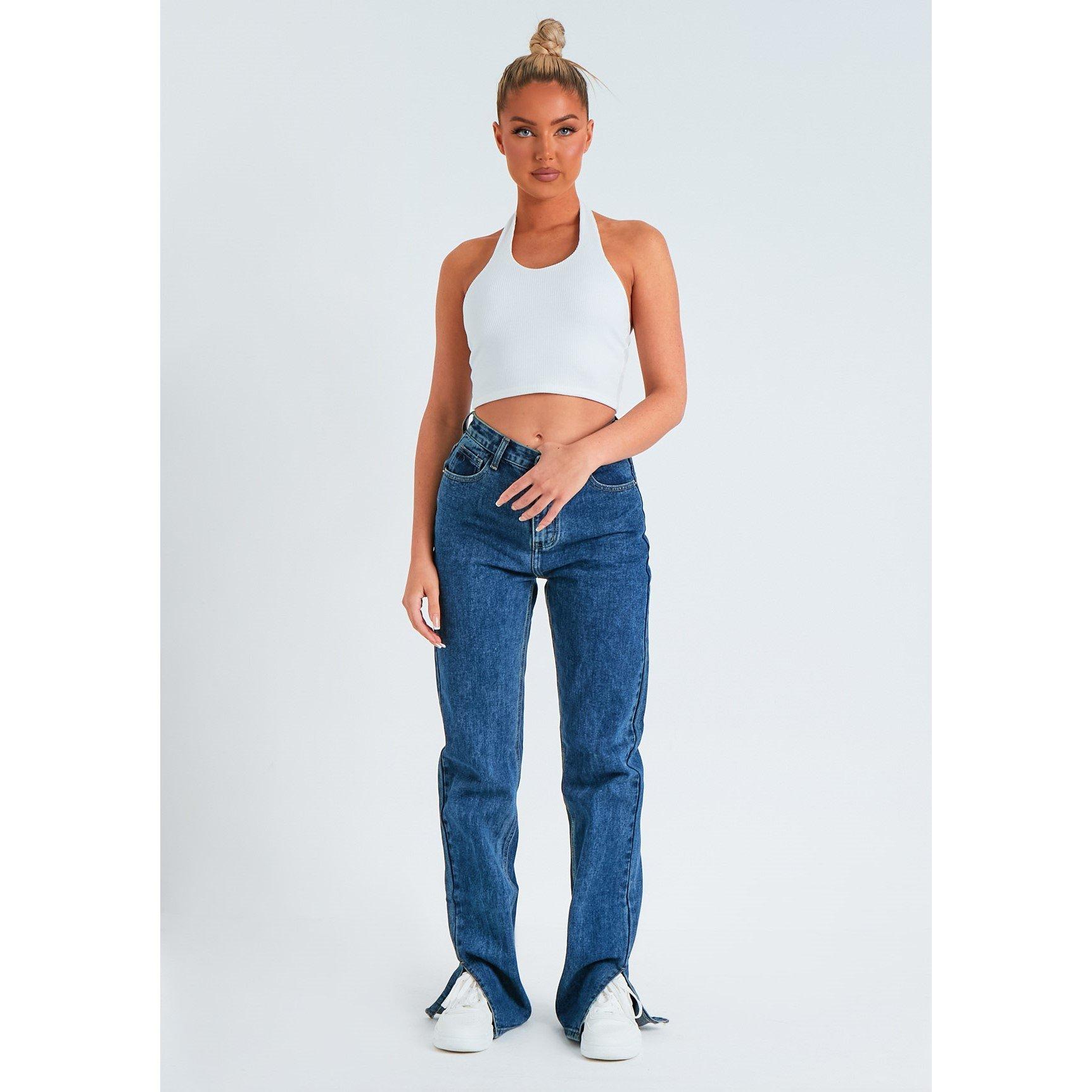 Missy Empire Denim Straight Leg Split Detail Jeans