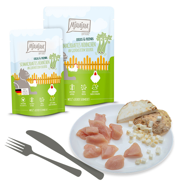 Quetschie - Chicks & Friends schmackhaftes Hühnchen an gedünstetem Sellerie