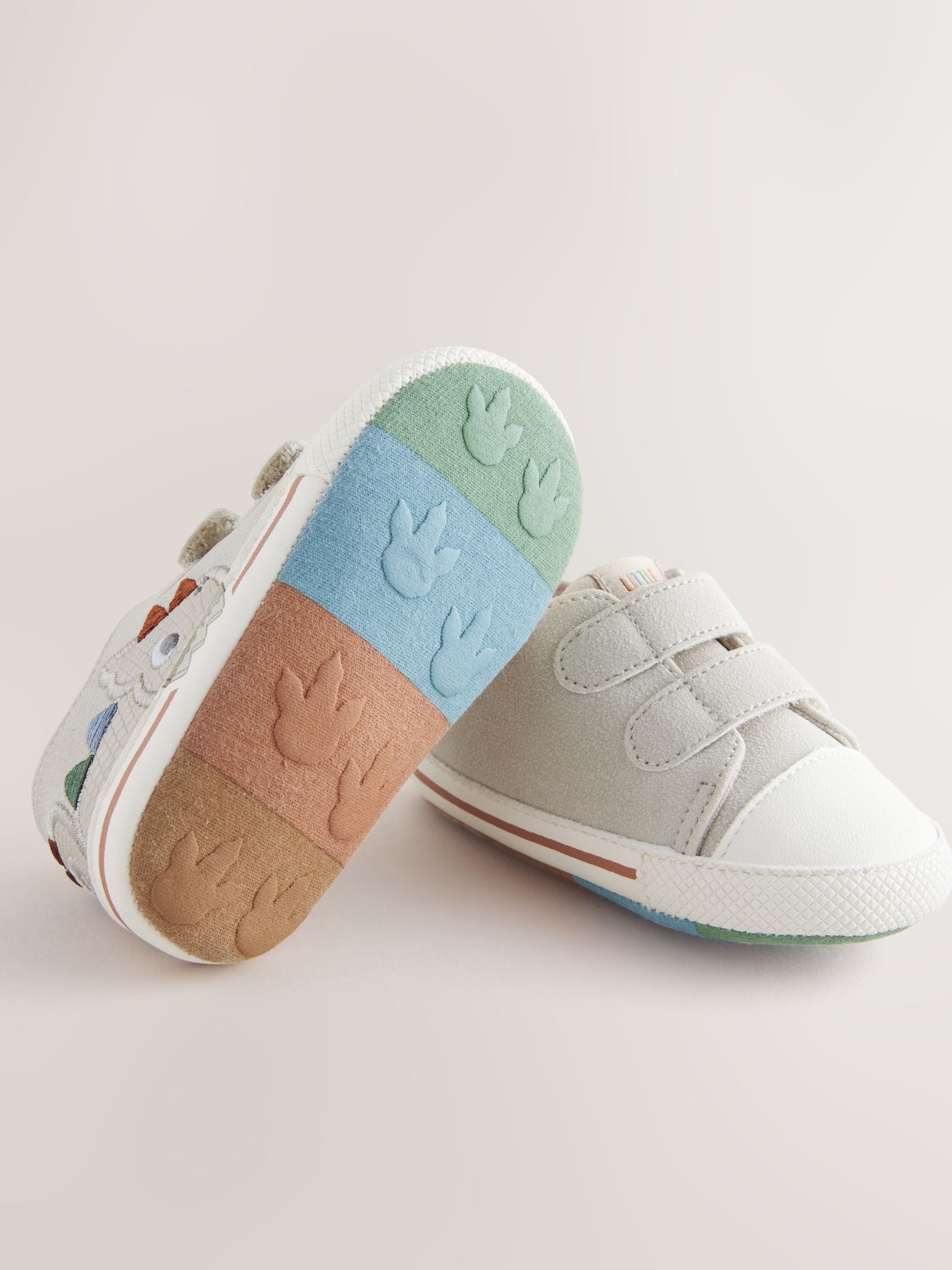 Grijs dinosaurus - Babysneakers met twee bandjes (0-24 mnd)
