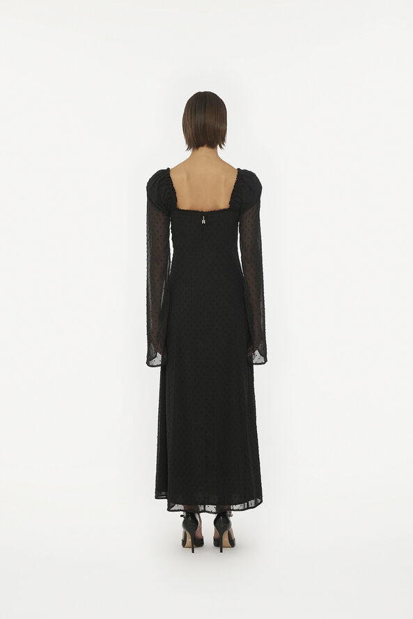 ROTATE Birger Christensen FRILLED LS MIDI DRESS Black