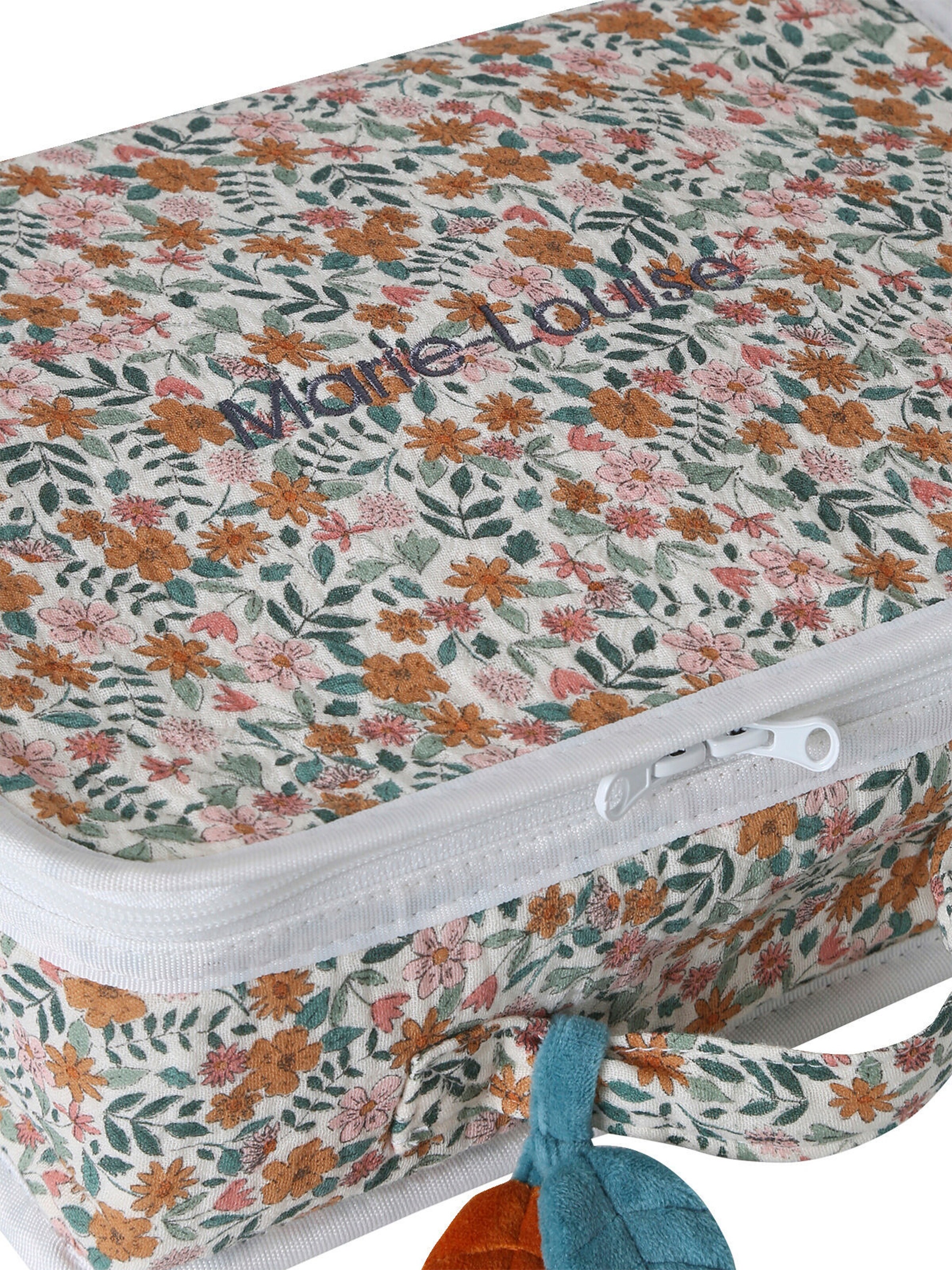 Vertbaudet Baby-Set: Kuschelhase & Koffer RETRO FLOWER gelb