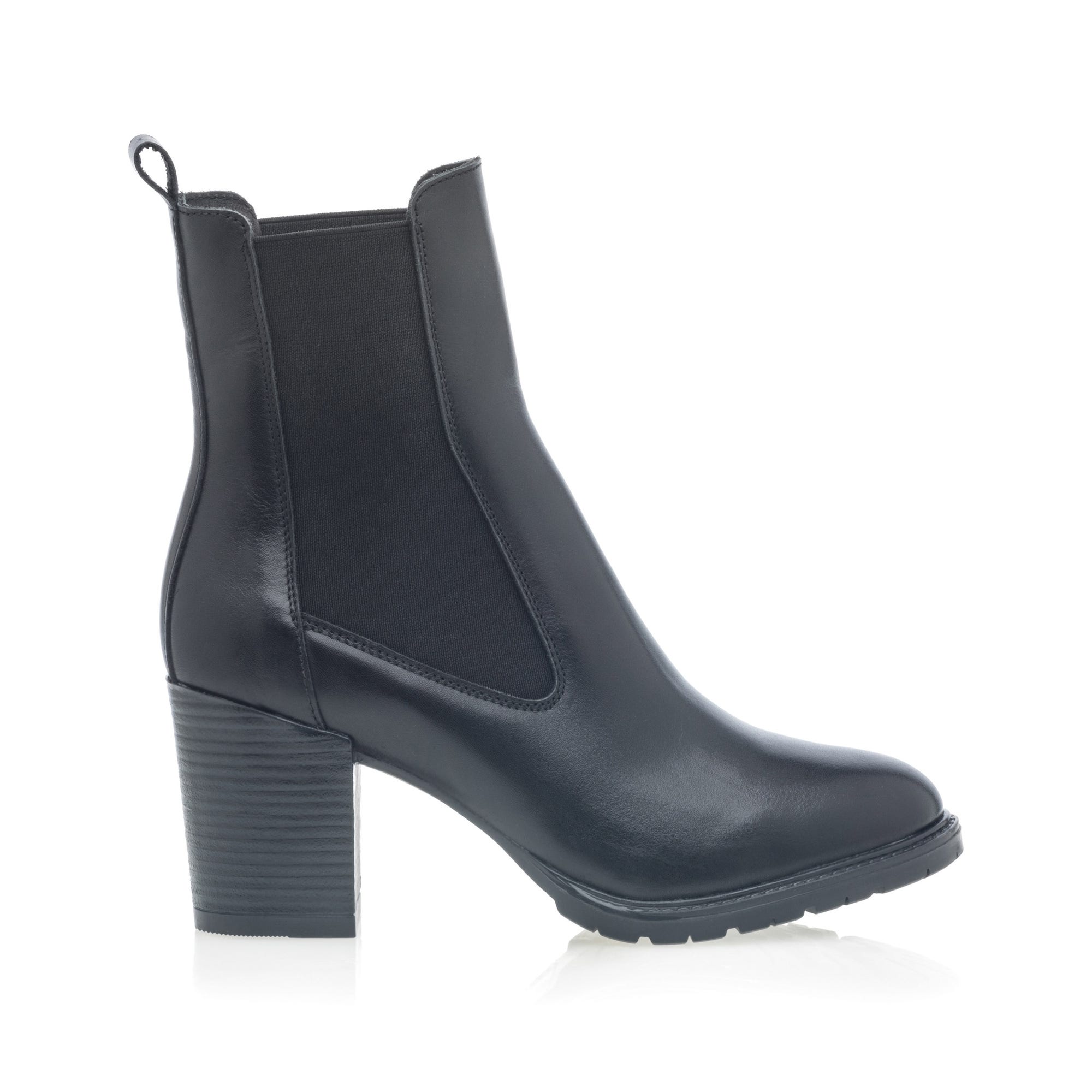 Boots chelsea à talon Femme en cuir noir