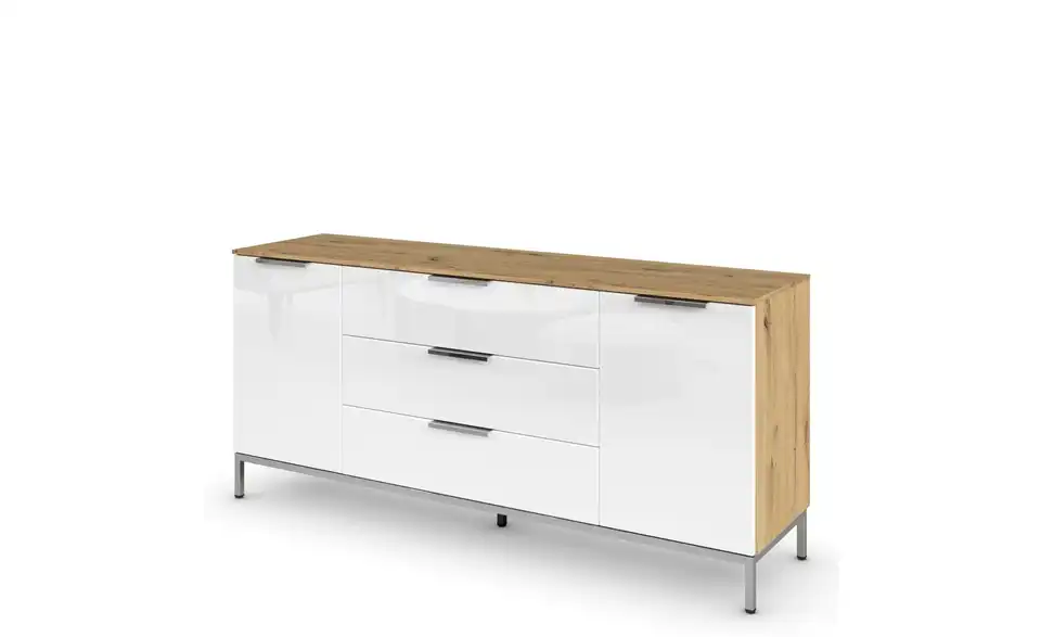 Sideboard Weiß Front: Glas, Oberboden: Dekor verchromt