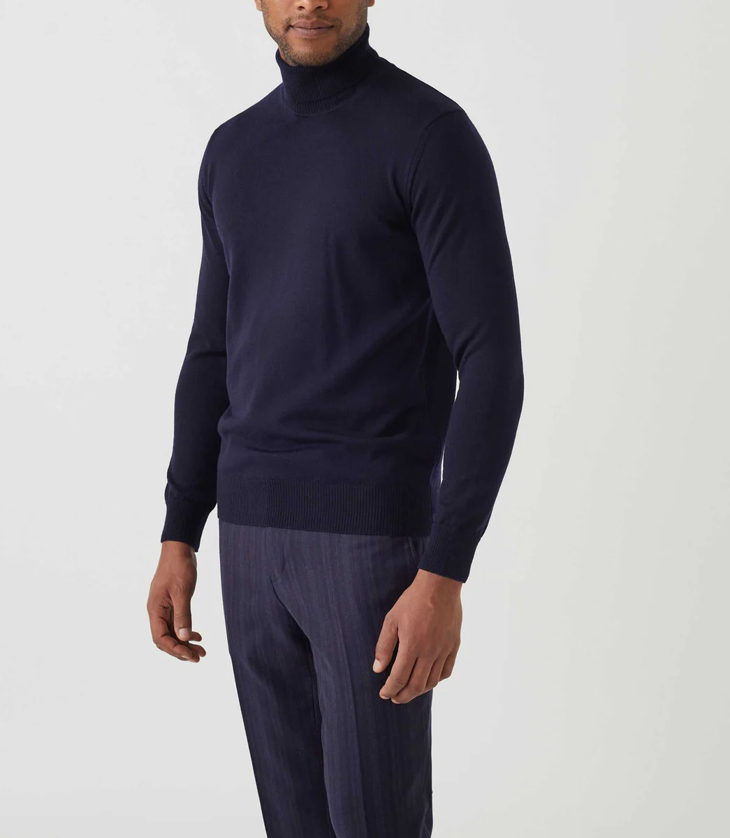 Pull col roulé marine 