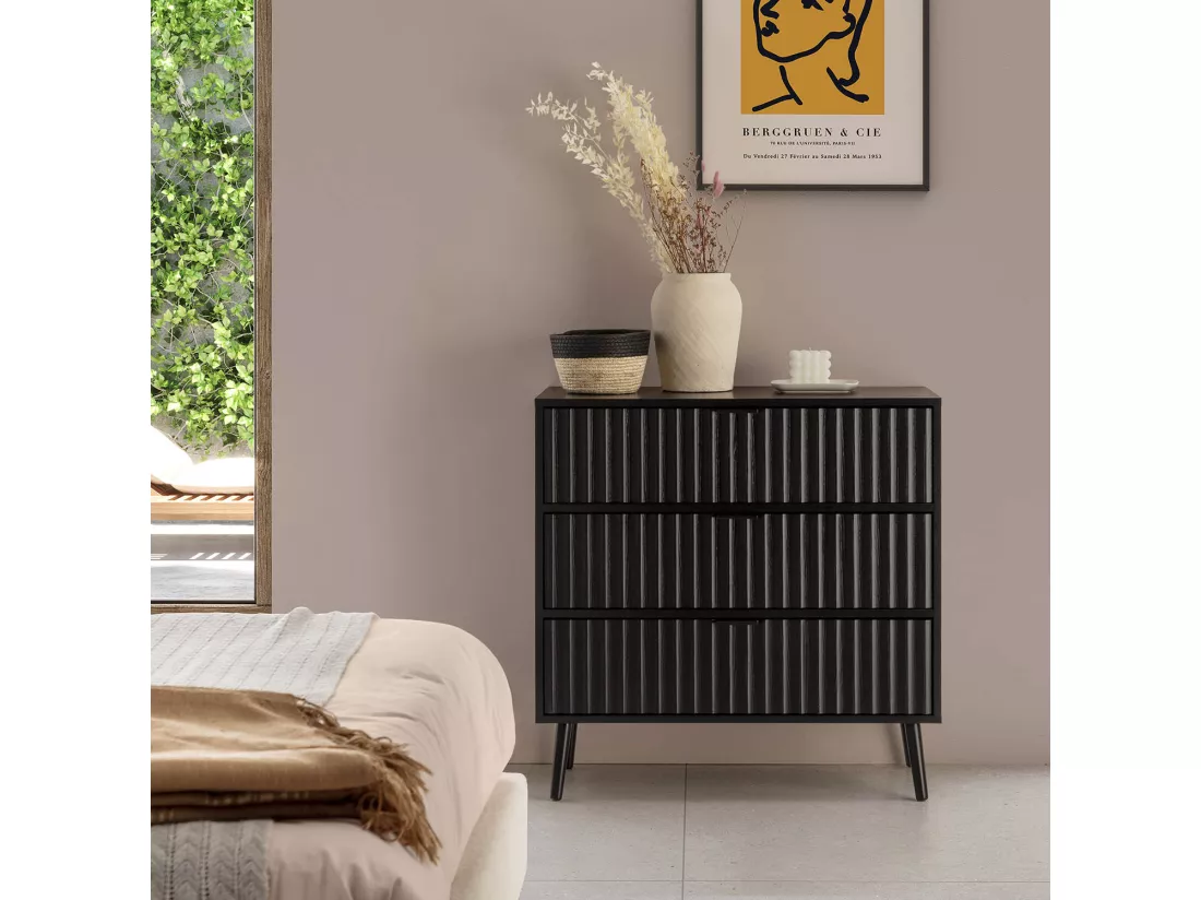 Commode Lluvia 3 tiroirs couleur noir