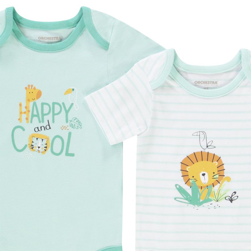 Lot de 5 bodies manches courtes lion pour bébé garçon avec ouvertures différentes selon l'âge - Bleu