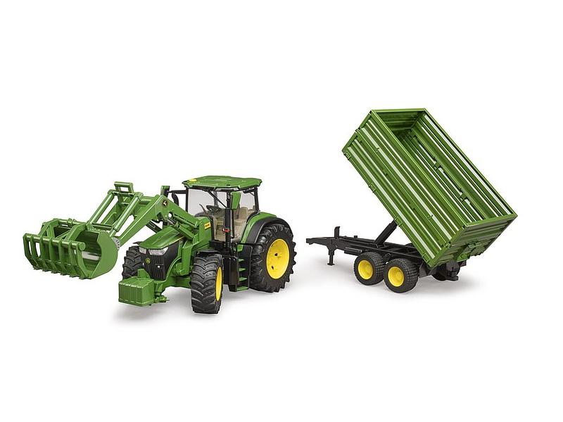 Bruder Spielwaren Landwirtschaftsfahrzeug John Deere 7R 350 Mit Frontlader und Tandemachs-Transportanhänger