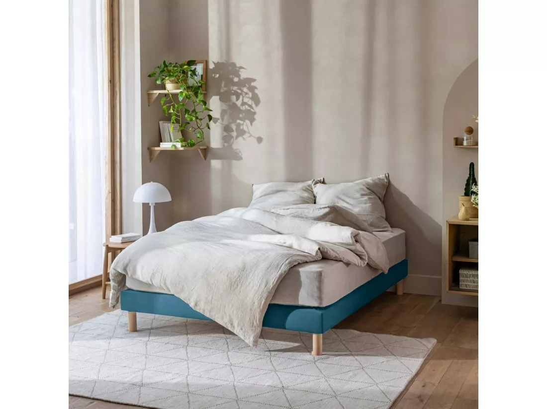 Cache-sommier coton jersey bleu océan 160x190