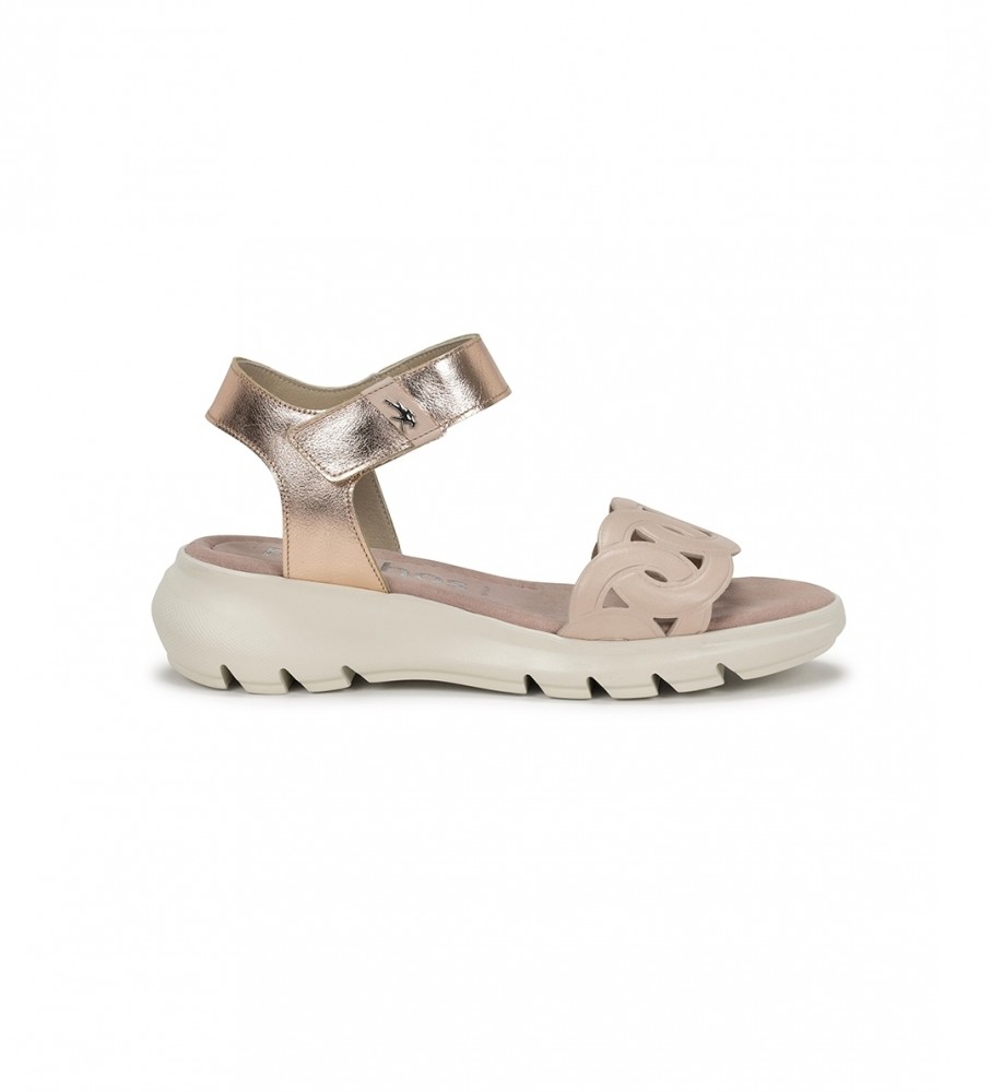 Sandálias Fluchos Lua em couro nude - salto plataforma de 6 cm -