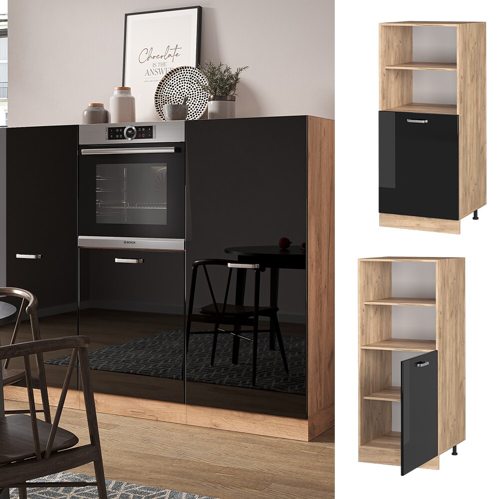 Vicco Vorratsschrank Küchenschrank R-Line Solid Eiche Schwarz 60 cm modern große Tür